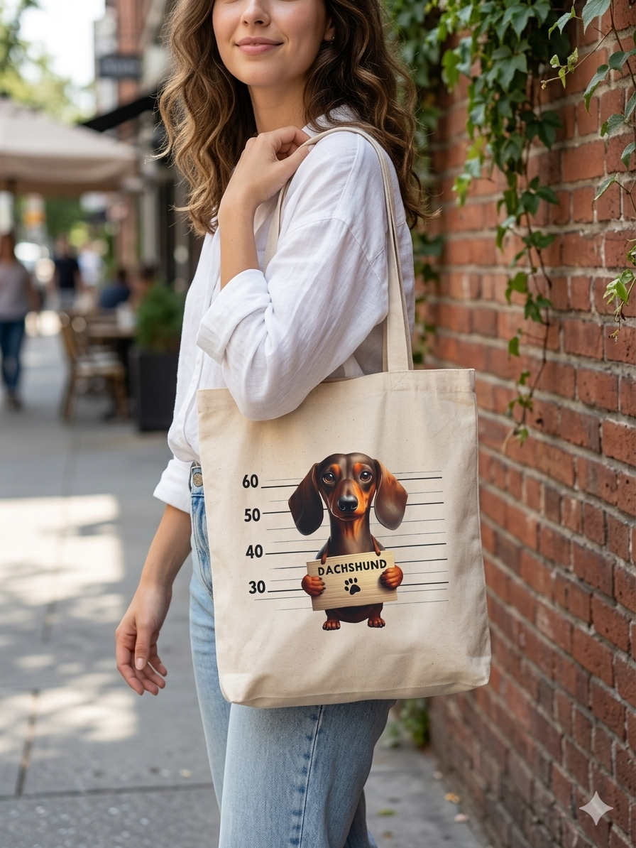 Canva Tote Bag Dachshund 100% cotton