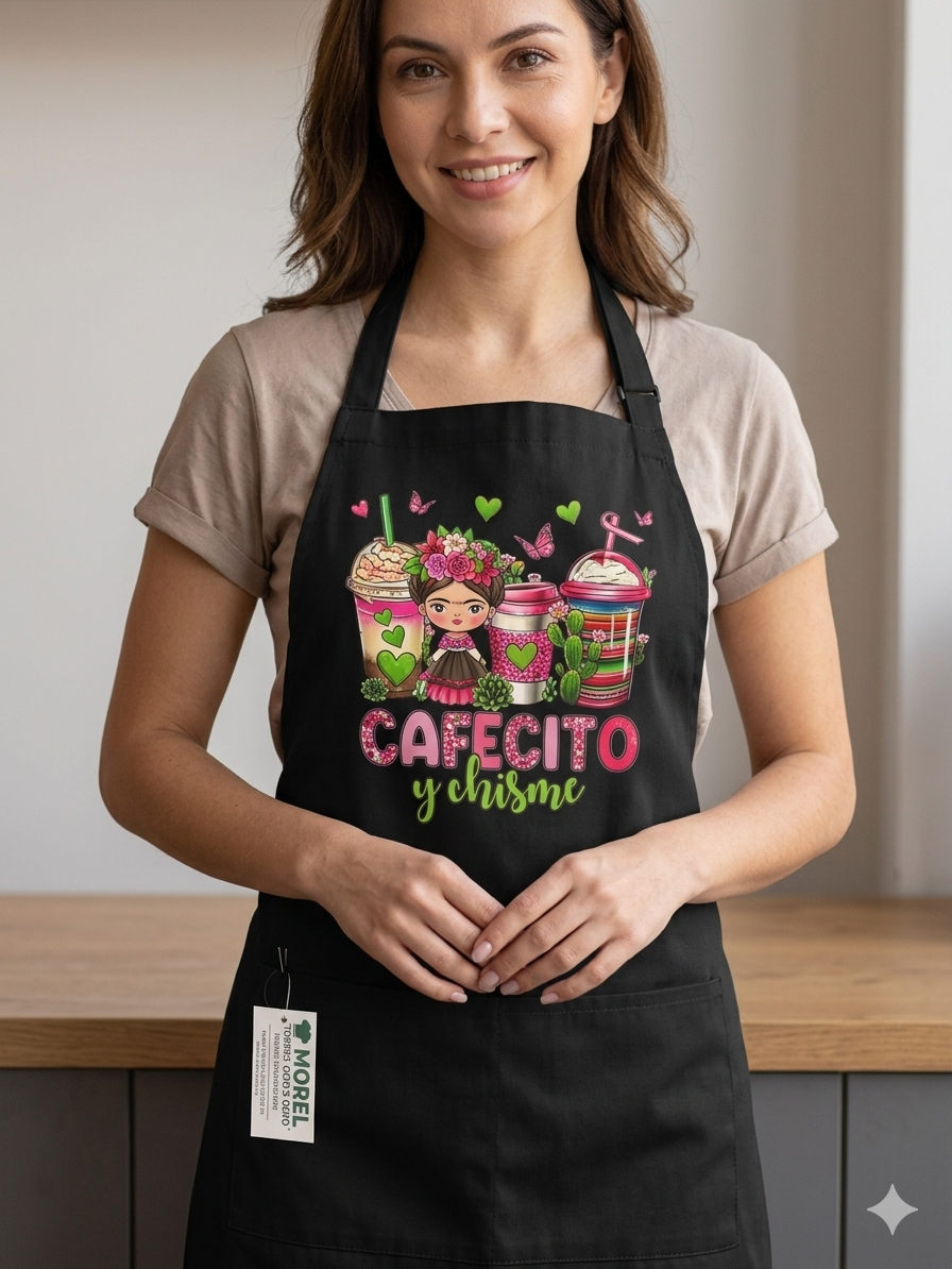Apron large cafecito y chisme logo