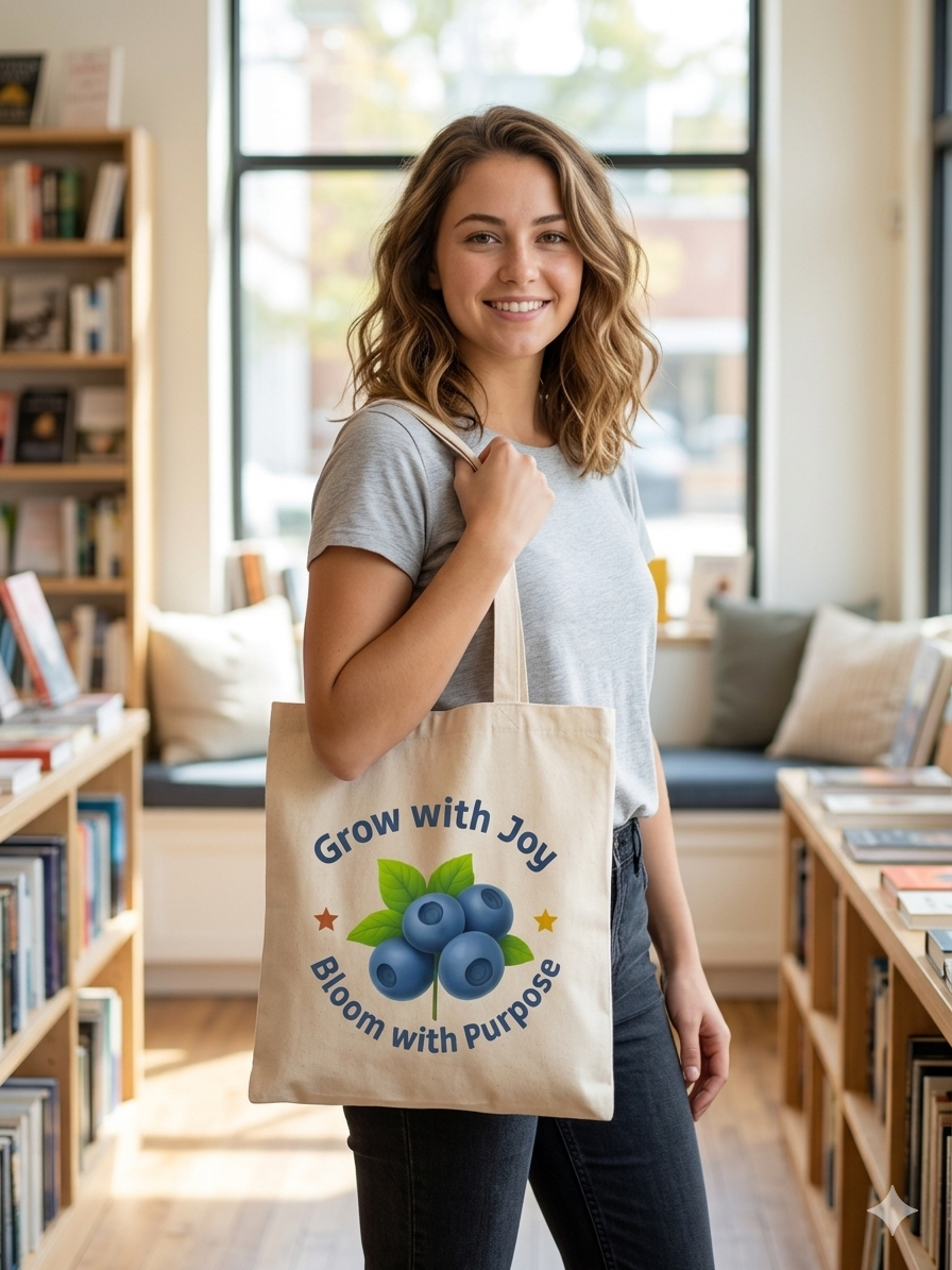 Tote Bag Blueberries Canva 100% Cotton