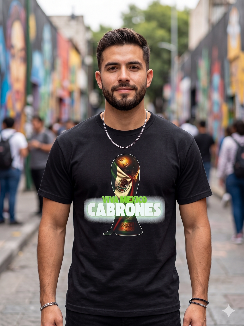 Mexican black soccer t-shirt 100% cotton with logo Viva Mexico Cabrones