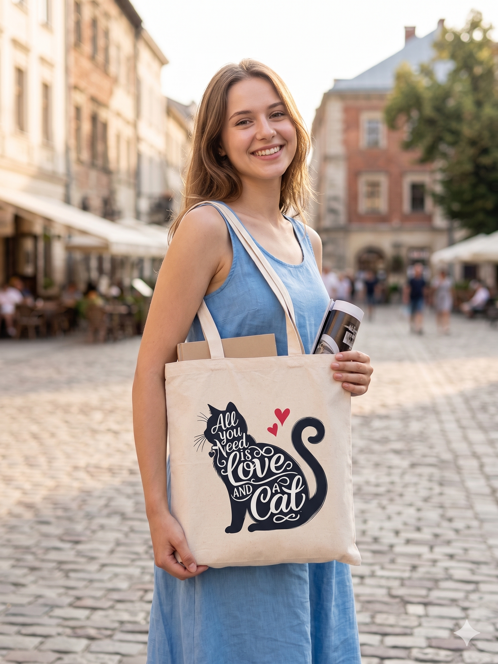Tote Bag Canva Cat lover 100% cotton