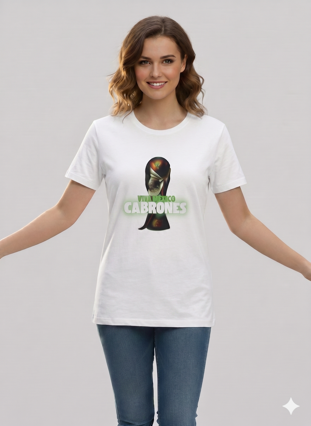 Mexican white soccer t-shirt with logo Viva Mexico Cabrones  100% cotton