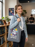 Tote bag with I need my space logo blue 100% recycled