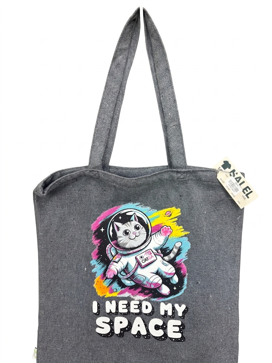 Tote bag with I need my space logo blue 100% recycled