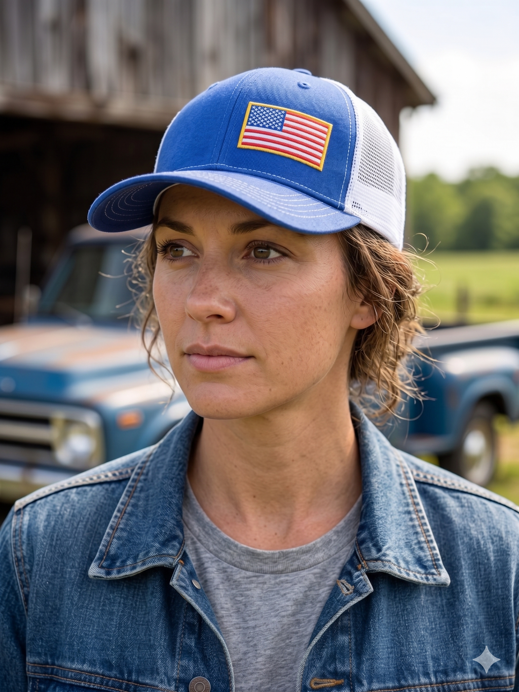 Trucker cap with USA embroidery logo Blue