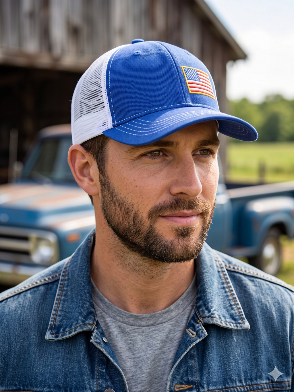 Trucker cap with USA embroidery logo Blue