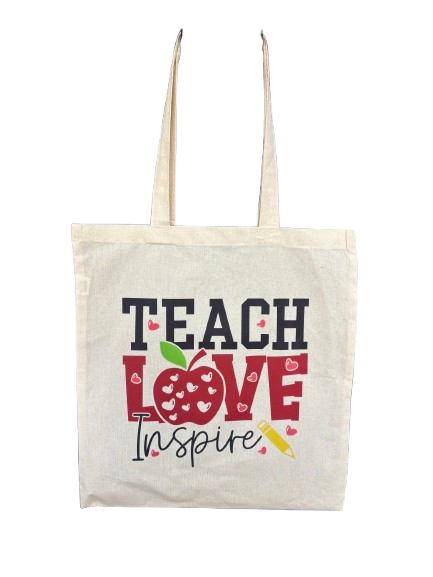 Tote Bag Teach Love Canva 100% Cotton